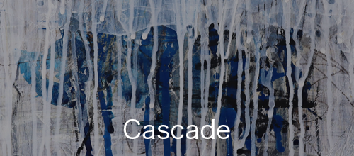 Fluid abstract paintings created by the force of gravity and the natural, uncontrolled flow of cascading paint, from the Cascade series by Asahi Tanaka.