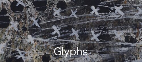 Calligraphic abstract works exploring the power of symbols and a fictional, lost language, from the Glyphs series by Asahi Tanaka.