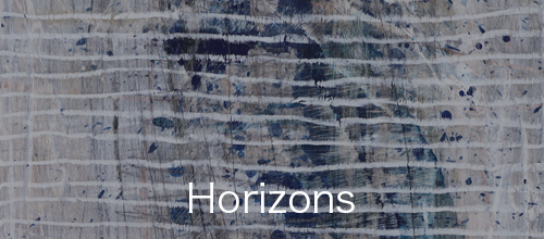 Minimalist abstract landscape paintings centered on the serene power of the horizon line, from the Horizons series by Asahi Tanaka.