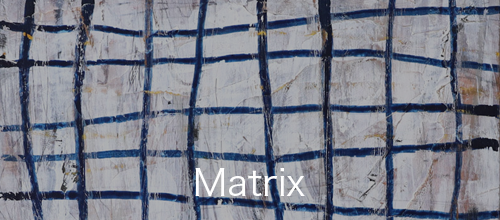 Abstract paintings featuring hand-drawn, imperfect grid structures, from the Matrix series by Asahi Tanaka.