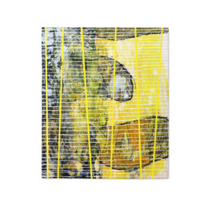 Abstract painting with a yellow straight line bringing order to a layered surface, from the 'Geometric Lines' series by Asahi Tanaka — minimalist geometric artwork.